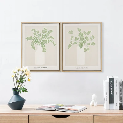 Gambar Informa Hiasan Dinding Kanvas Print Plants 28x35 cm Set 2 pcs - Krem/Hijau