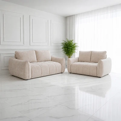 Gambar Informa Eloise Set Sofa Fabric 2 & 3 Seater - Krem Beige