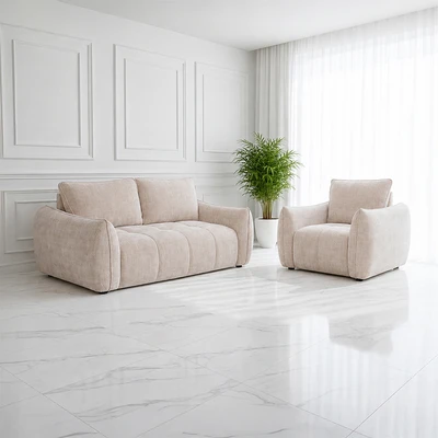 Gambar Informa Eloise Set Sofa Fabric 1 & 3 Seater - Krem Beige