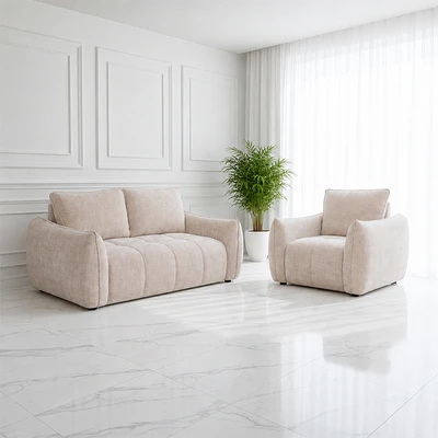 Gambar Informa Eloise Set Sofa Fabric 1 & 2 Seater - Krem Beige
