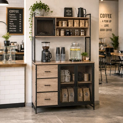 Gambar Informa Horvat I I Kabinet Dapur Tinggi - Hitam/Cokelat Kayu