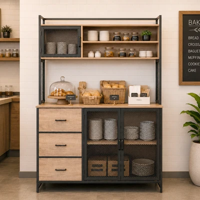 Gambar Informa Horvat I I Kabinet Dapur Tinggi - Hitam/Cokelat Kayu