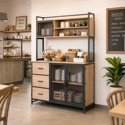 Gambar Informa Horvat I I Kabinet Dapur Tinggi - Hitam/Cokelat Kayu