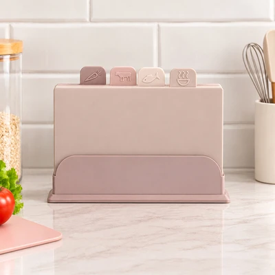 Gambar Cooking Color Helix Talenan Plastik Dengan Holder Set 4 pcs - Cokelat