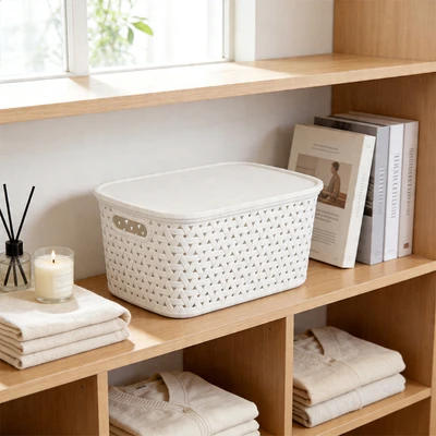 Gambar Stora Kotak Penyimpanan Dengan Tutup Triangle 40x30.5x15.5 cm - Krem Beige