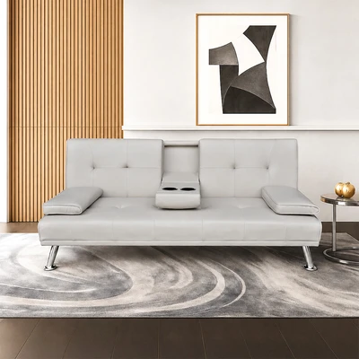 Gambar Selma Geni Sofa Bed Kulit Dengan Console - Krem Khaki