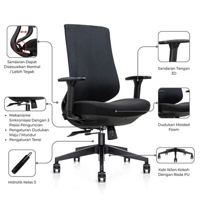 Gambar Sieben Bravo Kursi Kantor Sandaran Rendah - Hitam