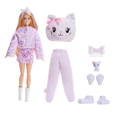 Gambar Barbie Set Boneka Cutie Reveal Cuddly Series Kitten JJP64 - Ungu