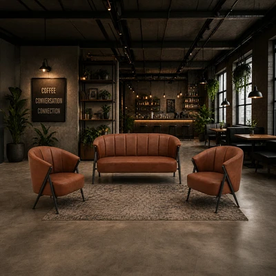 Gambar Informa Yawata Set Kursi Lounge Kulit 1 & 2 Seater - Cokelat