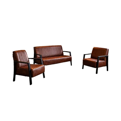 Gambar Informa Eden M Set Kursi Lounge Kulit 1 & 2 Seater - Cokelat