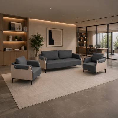 Gambar Informa Foxx Set Sofa Kulit 1 & 3 Seater - Abu-Abu