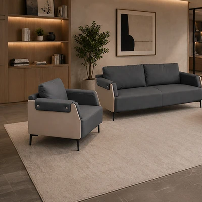 Gambar Informa Foxx Set Sofa Kulit 1 & 3 Seater - Abu-Abu