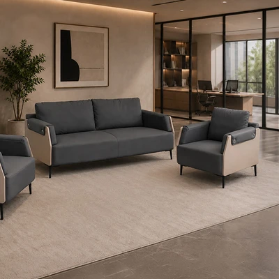 Gambar Informa Foxx Set Sofa Kulit 1 & 3 Seater - Abu-Abu