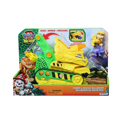 Gambar Paw Patrol The Dino Movie Set Chomp & Rescue Bulldozer - Kuning/Hijau