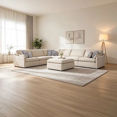 Gambar Ferrara Neo Colombus Set Sofa Modular Fabric - Krem Beige