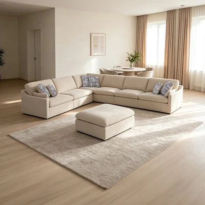 Gambar Ferrara Neo Colombus Set Sofa Modular Fabric - Krem Beige