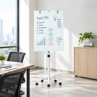 Gambar Odi Flipchart Glassboard Dengan Roda 70x100 - Putih