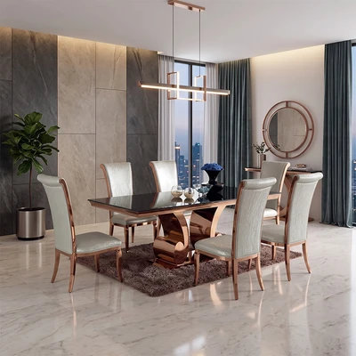 Gambar Informa Forgan Set Meja Makan 6 Kursi 220 cm - Rose Gold