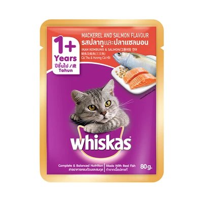 Gambar Whiskas Makanan Kucing Basah Adult Mackerel & Salmon 80 gr