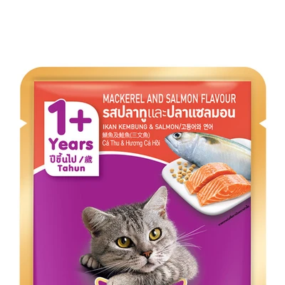 Gambar Whiskas Makanan Kucing Basah Adult Mackerel & Salmon 80 gr