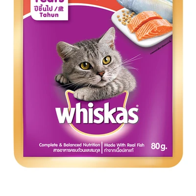 Gambar Whiskas Makanan Kucing Basah Adult Mackerel & Salmon 80 gr