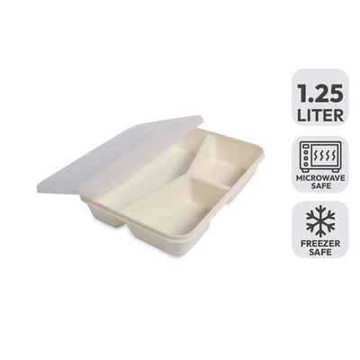 Gambar Kris Micro Kotak Makan 3 Sekat 1.25 Liter - Krem