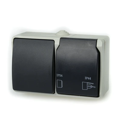Gambar Gao Schuko Saklar Dinding Luar Ruangan 2 Panel - Abu-Abu