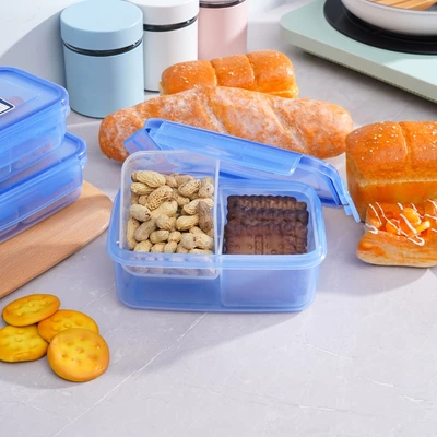 Gambar Komax Biokips Kotak Makanan Dengan 2 Sekat Rectangle 900 ml - Biru