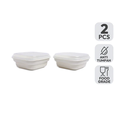 Gambar Kris Micro Wadah Makanan Square 12.8 cm Set 2 pcs - Krem