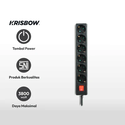 Gambar Krisbow Stop Kontak 6 Soket KF-B-06KP - Hitam
