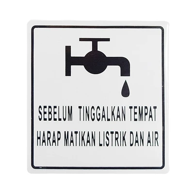 Gambar Krisbow Stiker Anodized Harap Matikan Listrik Dan Air 9x10 cm