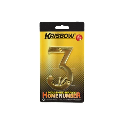 Gambar Krisbow Nomor Rumah 3 Polish Brass 10 cm