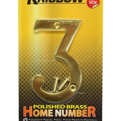 Gambar Krisbow Nomor Rumah 3 Polish Brass 10 cm
