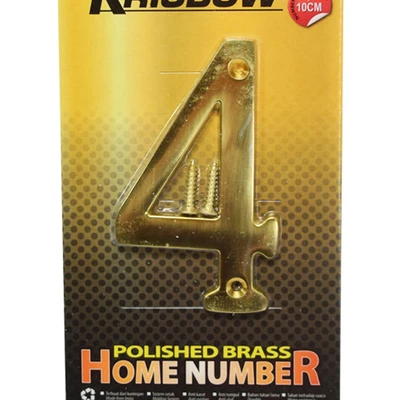Gambar Krisbow Nomor Rumah 4 Polish Brass 10 cm