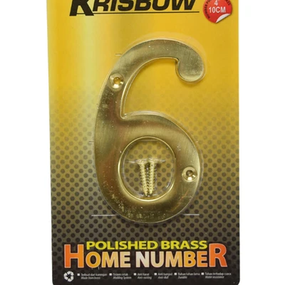 Gambar Krisbow Nomor Rumah 6 Polish Brass 10 cm