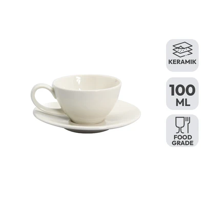 Gambar Delicia Simple Plus Cangkir Keramik Dengan Saucer 100 ml - Putih