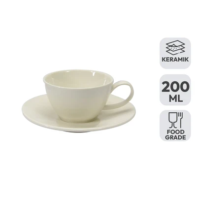 Gambar Delicia Simple Plus Cangkir Keramik Dengan Saucer 200 ml - Putih