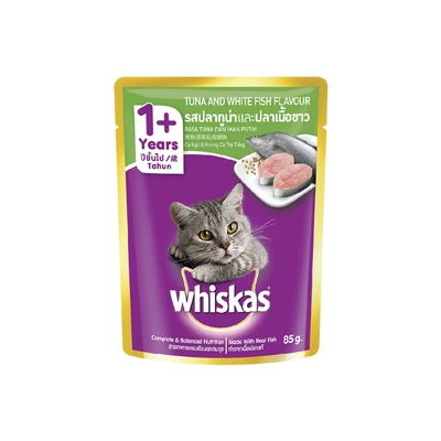 Gambar Whiskas Makanan Kucing Basah Adult Tuna & Whitefish 85 gr