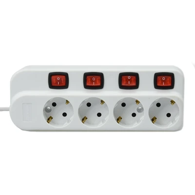 Gambar Krisbow Stop Kontak 4 Soket Dengan Tombol On/Off KR-4348 - Putih