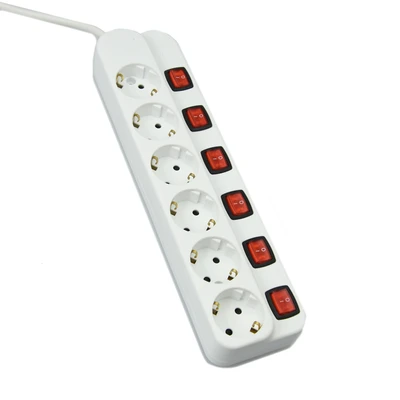 Gambar Krisbow Stop Kontak 6 Soket Dengan Tombol On/Off KR-4368 - Putih