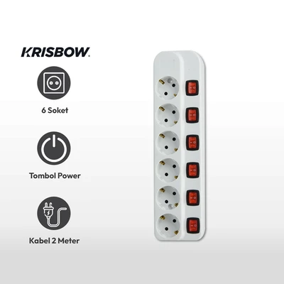 Jual Krisbow Stop Kontak 6 Socket Dengan Tombol On Off Kr 4368 Putih ...