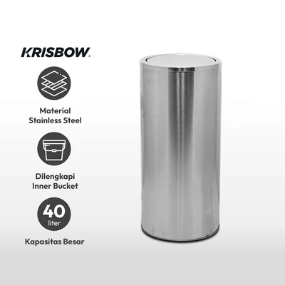 Gambar Krisbow Tempat Sampah Tutup Swing Stainless Steel Round 40 Liter - Silver Matt
