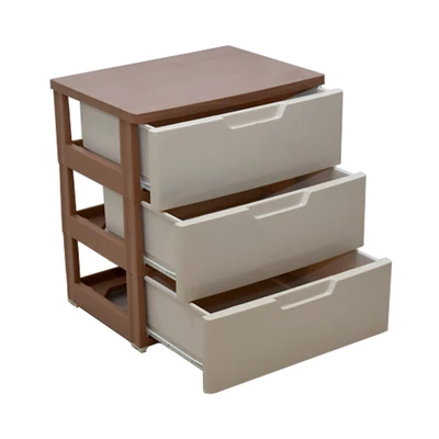 Gambar Iris Laci Penyimpanan Wood Top Board 3 Tingkat - Cokelat