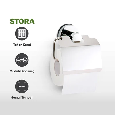 Gambar Stora Holder Tisu Toilet Roll Dengan Tutup 6911281 - Silver