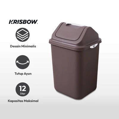 Gambar Krisbow Tempat Sampah Tutup Swing Plastik 12 Liter - Cokelat Tua