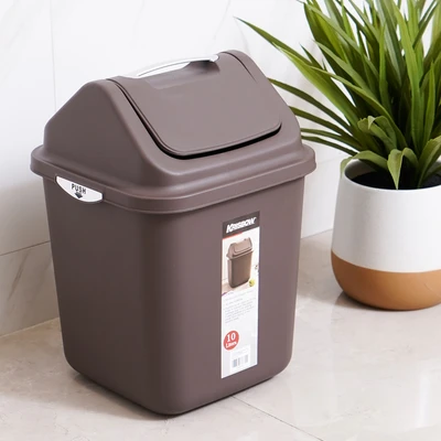 Gambar Krisbow Tempat Sampah Tutup Swing Plastik 10 Liter - Cokelat Tua