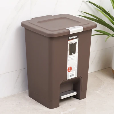 Gambar Krisbow Tempat Sampah Pedal Plastik 6 Liter - Cokelat Tua