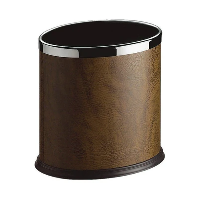Gambar Krisbow Tempat Sampah Stainless Steel & Leather 12 Liter - Cokelat