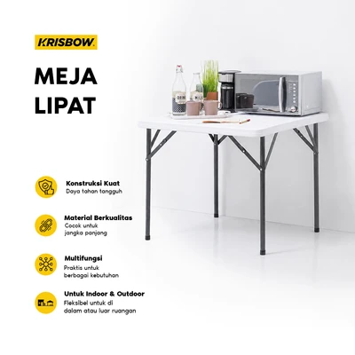 Gambar Krisbow Meja Lipat 86x86 cm - Putih/Abu-Abu