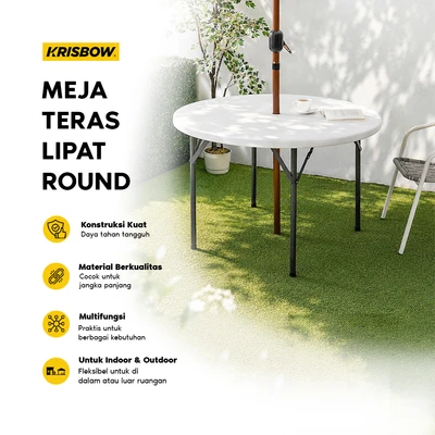 Gambar Krisbow Meja Teras Lipat Round 115 cm - Putih/Abu-Abu